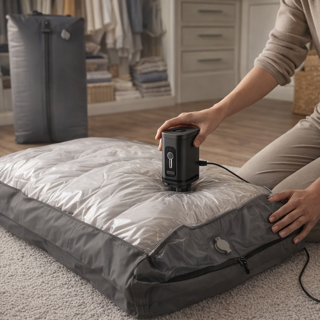 Portable Vacuum Compression Bag with Air Pump | Waterproof PVC Travel Storage | Multi-Use | Reusable Packing Solution