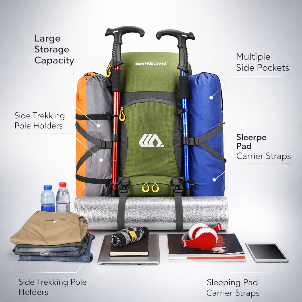 Rilibegan Nylon Hiking Backpack | 50L Outdoor Sport Travel Pack | Extern Frame | Camping Climbing Fishing Bag