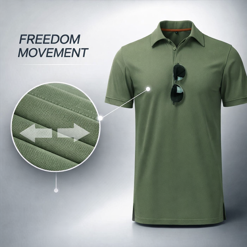 Men's Quick-Dry Embroidered Polo Shirts | Breathable Elastic Polyester Tees | Summer Hiking Camping