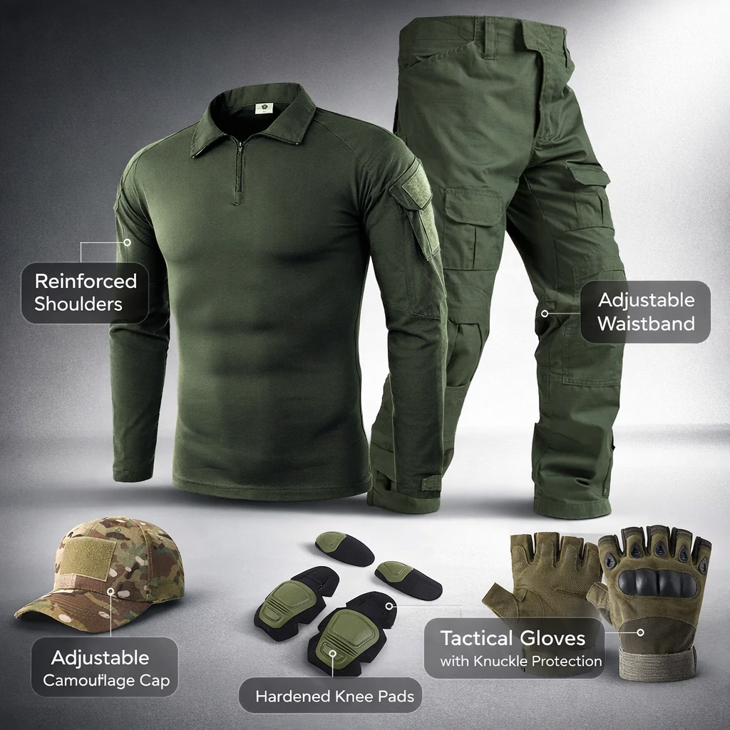 Men's Tactical Camouflage Set | Military Outdoor Paintball Gear | Combat Shirt & Pants | Cotton Polyester Blend