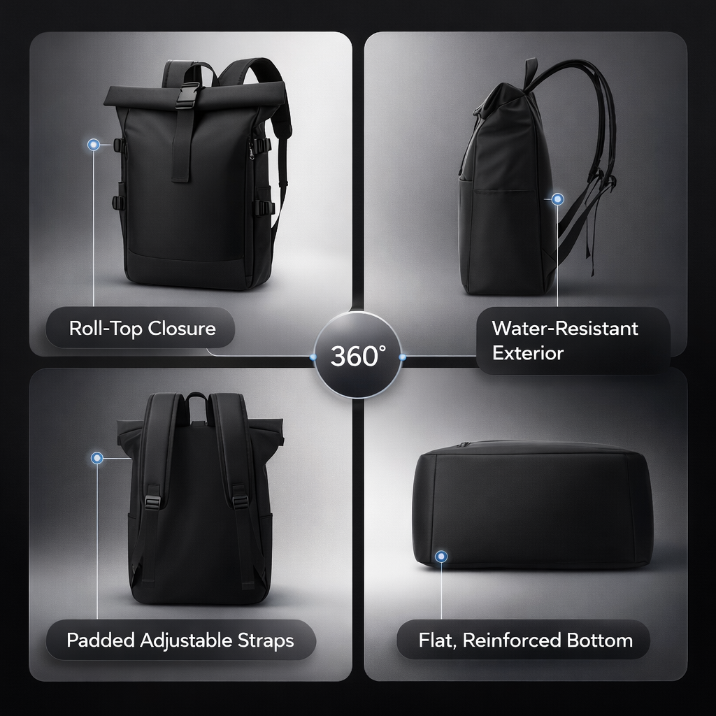Durable Nylon Laptop Backpack | Adjustable Straps | Multiple Compartments | Business Travel Casual Bag | Four One