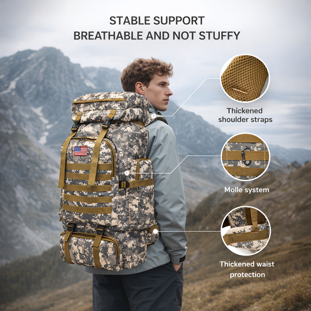 JUMAHE Camouflage Hiking Backpack | Large Capacity Outdoor Bag | Adjustable Straps | Travel & Camping Gear | Lightweight Polyester