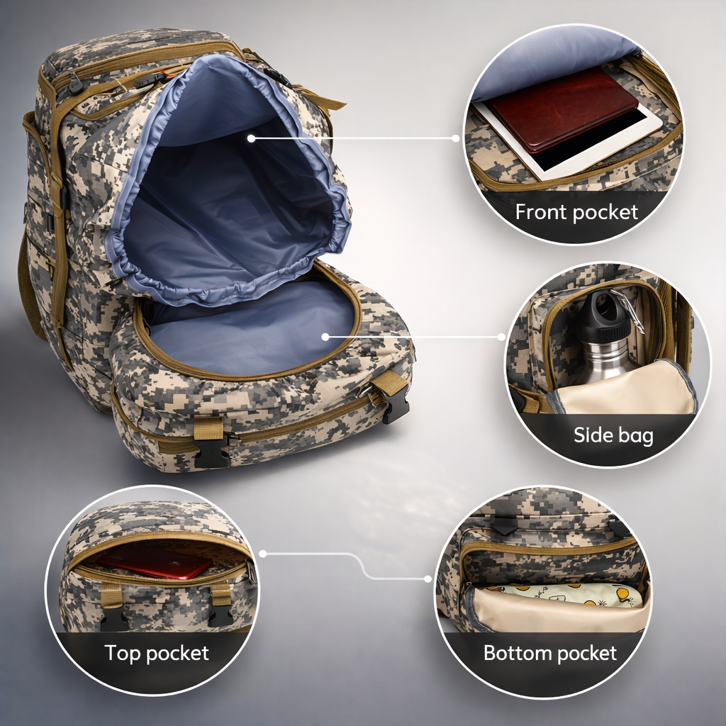 JUMAHE Camouflage Hiking Backpack | Large Capacity Outdoor Bag | Adjustable Straps | Travel & Camping Gear | Lightweight Polyester