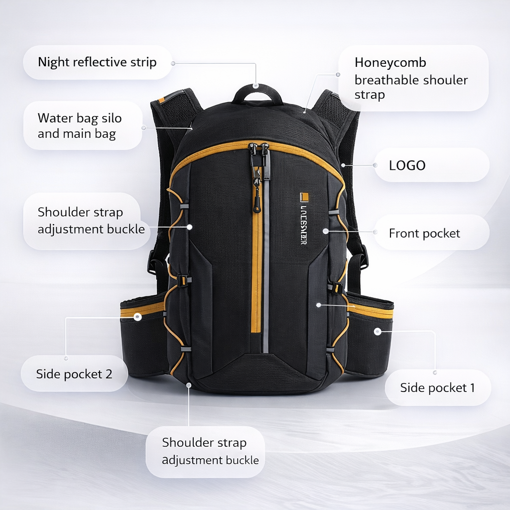 Lightweight Nylon Outdoor Backpack with 2L Hydration Bladder | Running, Hiking, Cycling Gear | Mesh Ventilation Design