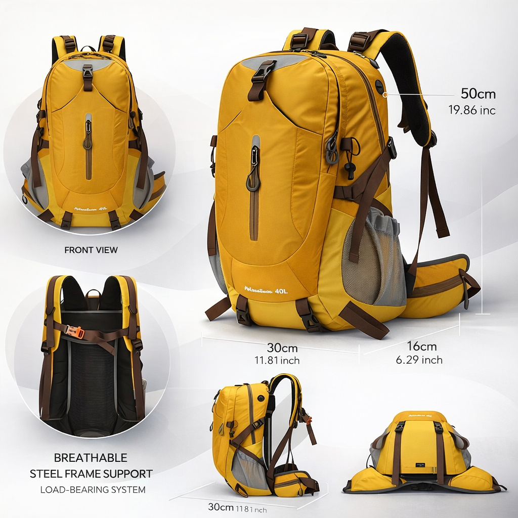 Outdoor Adventure Backpack | Lightweight Travel Gear | Ergonomic Design | Multiple Pockets | Solid Color | Unisex Use | Adjustable Straps