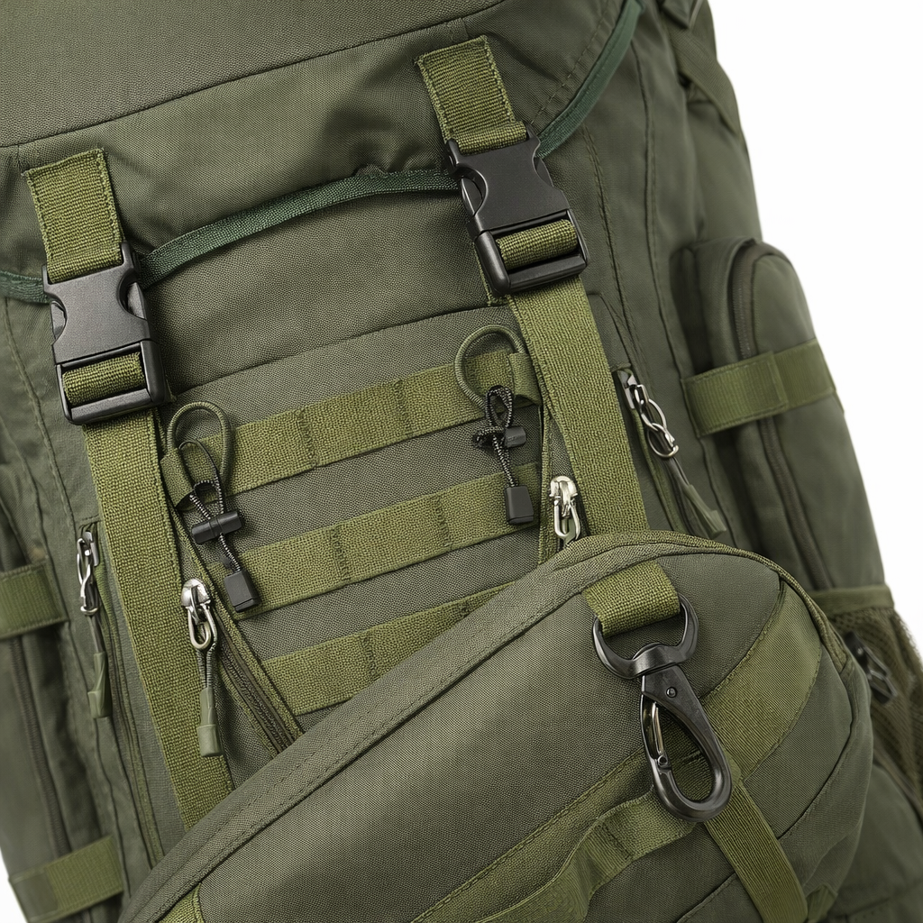 Large 100L Outdoor Backpack | Travel Hiking Camping | Adjustable Straps | Soft Shell | Utility Pockets | Universal Fit | Green