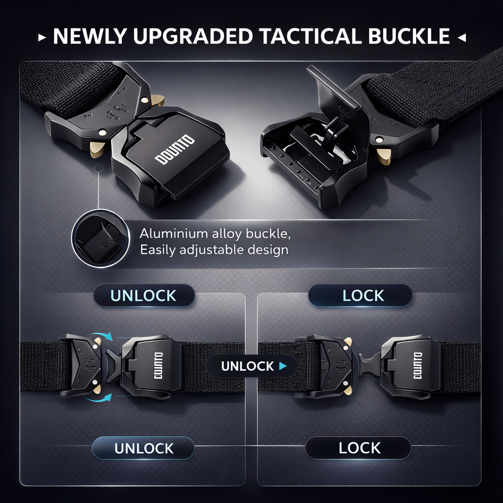 Quick Release Nylon Tactical Belt | Men's Black Hiking Hunting Belt | Elastic Zinc Alloy Buckle | Outdoor Sports Accessory
