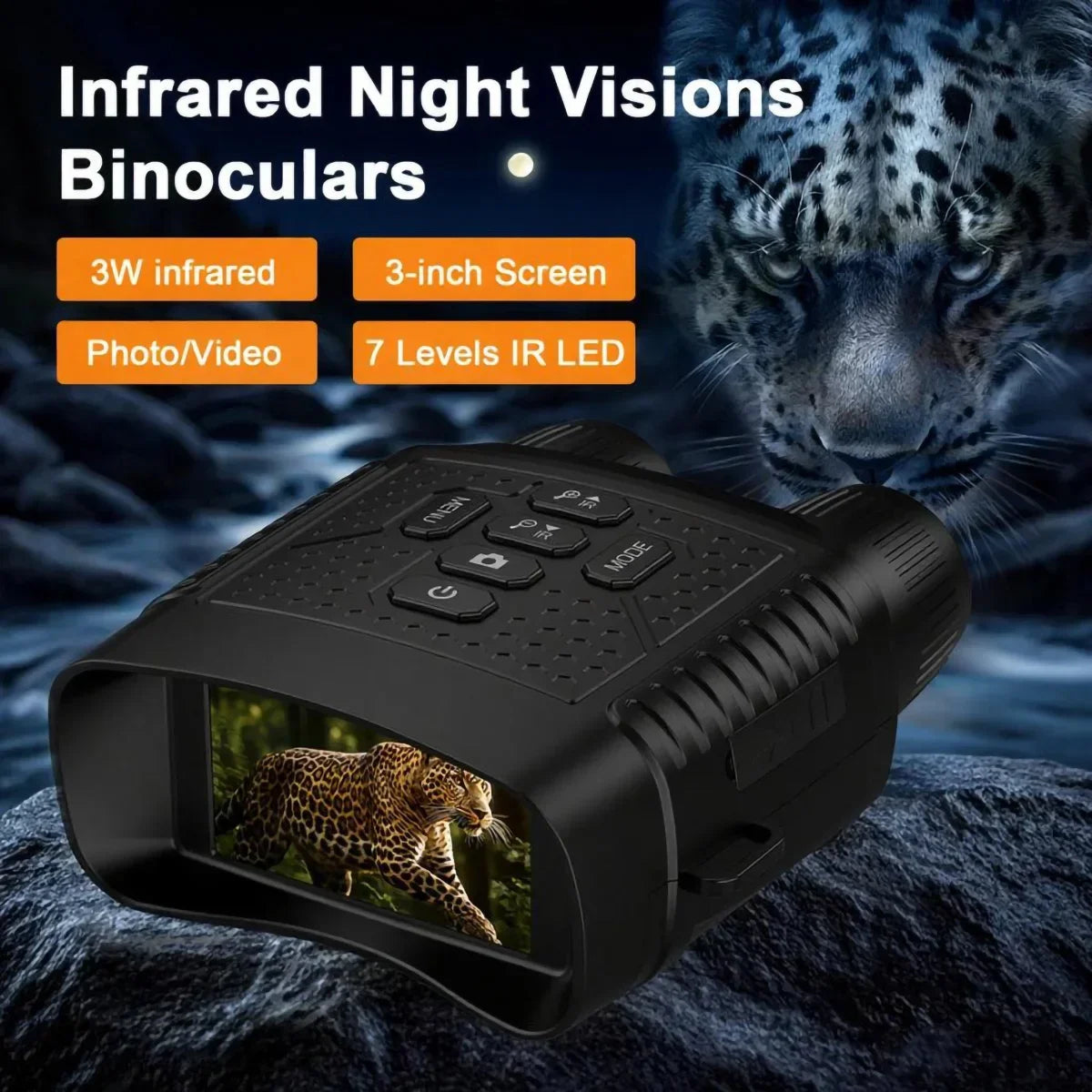 3" Screen 2.5K Night Vision Binoculars | 6X Digital Zoom | Tactical Light | 2000mAh Infrared for Camping