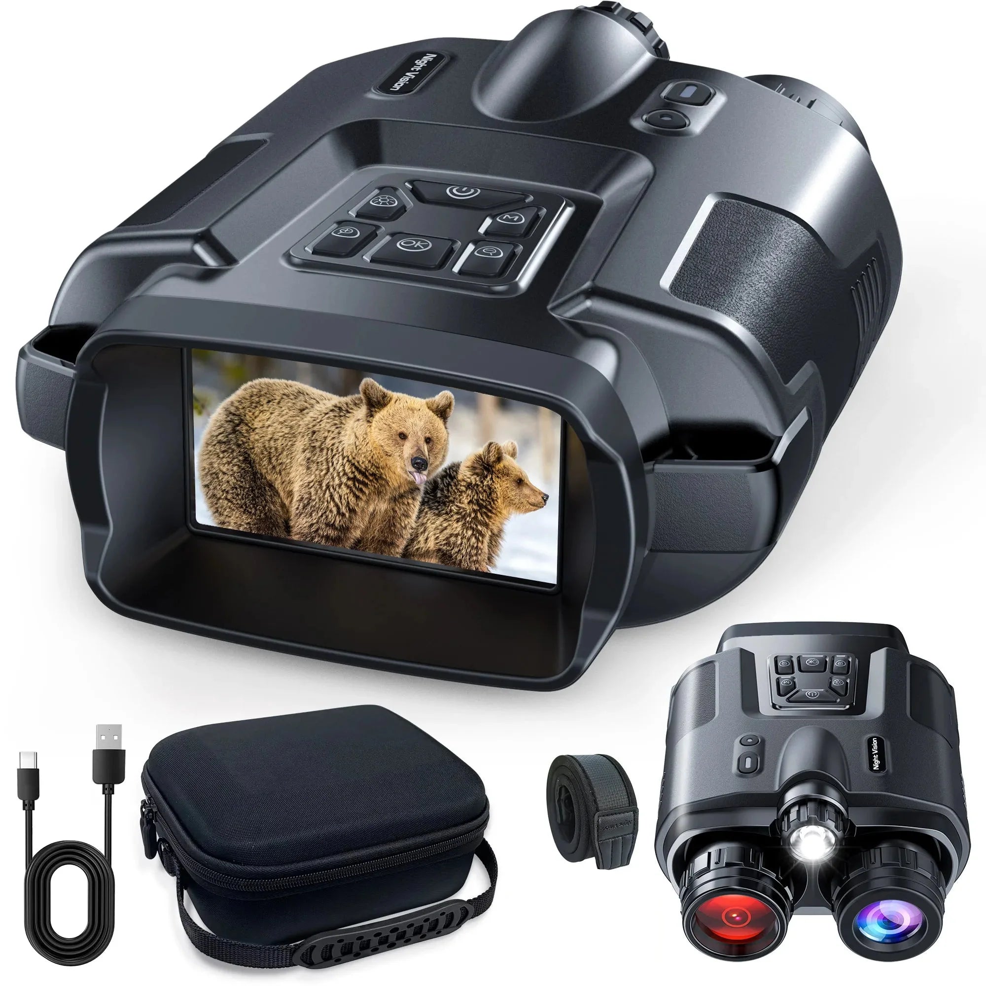 4K Night Vision Binoculars | 3-Inch Screen | 8X Digital Zoom | Tactical Light | Rechargeable 5000mAh Infrared Viewer