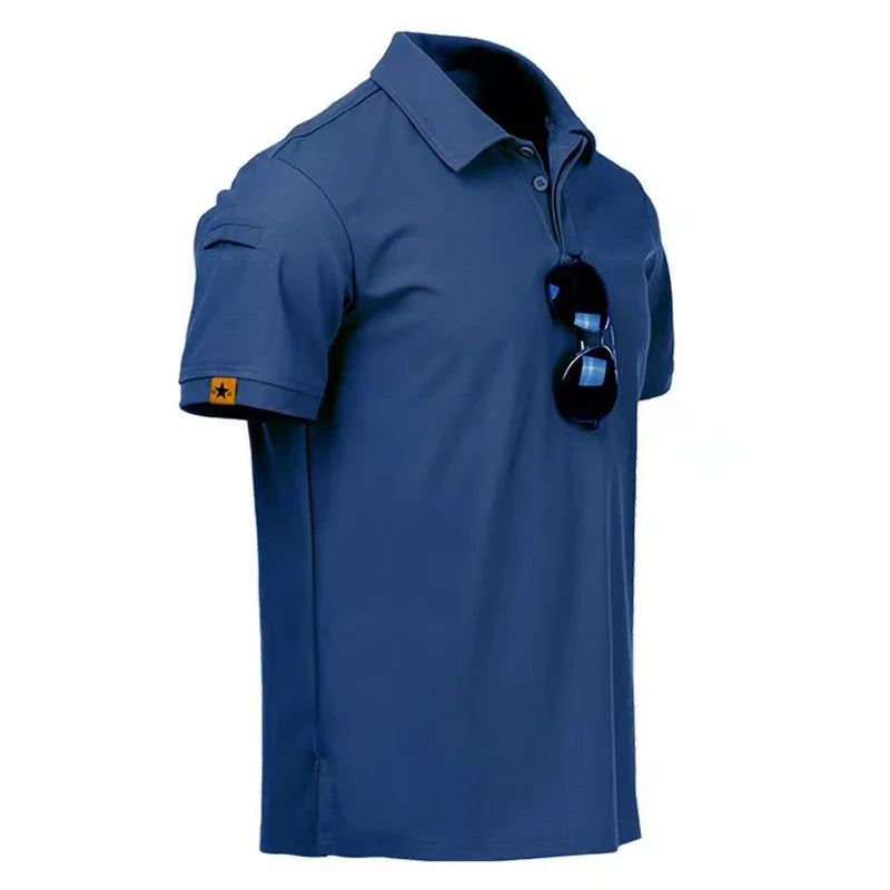 Men's Quick-Dry Embroidered Polo Shirts | Breathable Elastic Polyester Tees | Summer Hiking Camping