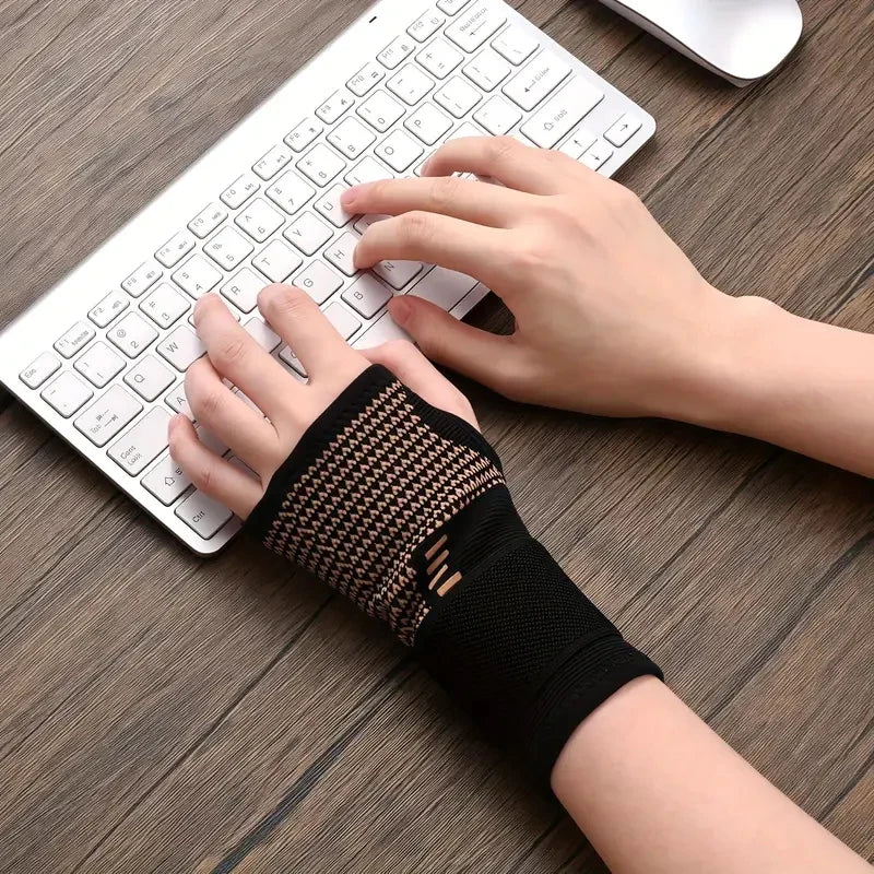 Copper Fiber Wrist Support Gloves | Adjustable Compression | Breathable Fit | Nylon for Adults | 2 Pack