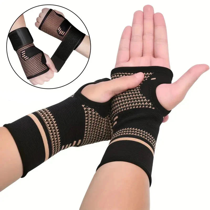 Copper Fiber Wrist Support Gloves | Adjustable Compression | Breathable Fit | Nylon for Adults | 2 Pack
