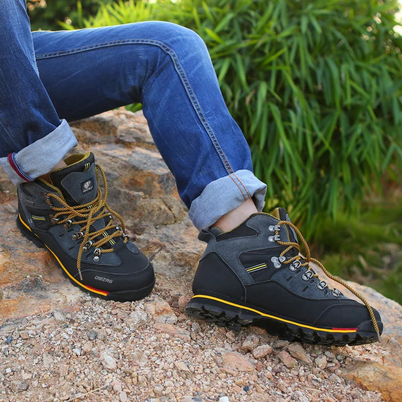 Men's Leather Hiking Boots | Waterproof Outdoor Climbing Shoes | High-Top Winter Trekking Sneakers