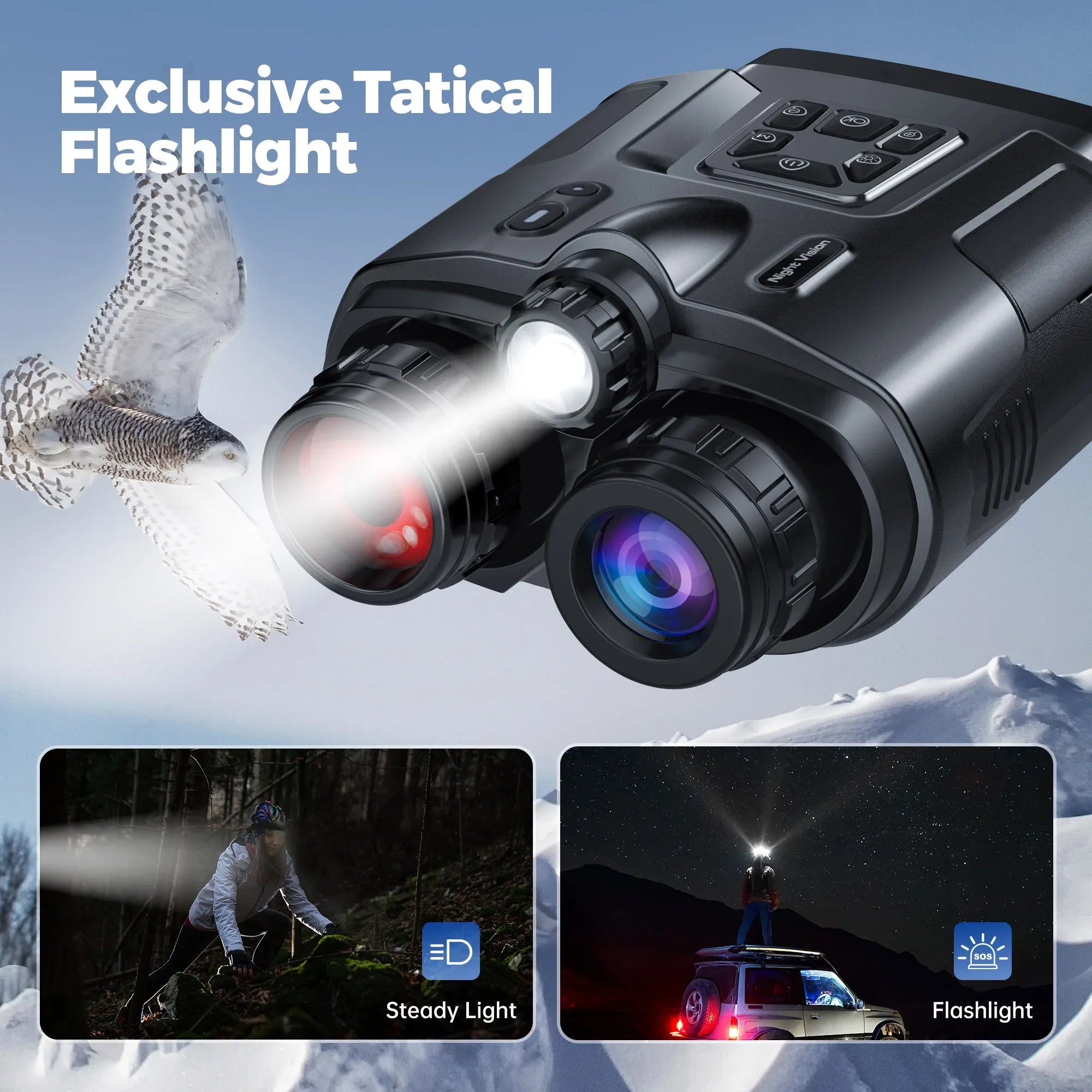 4K Night Vision Binoculars | 3-Inch Screen | 8X Digital Zoom | Tactical Light | Rechargeable 5000mAh Infrared Viewer