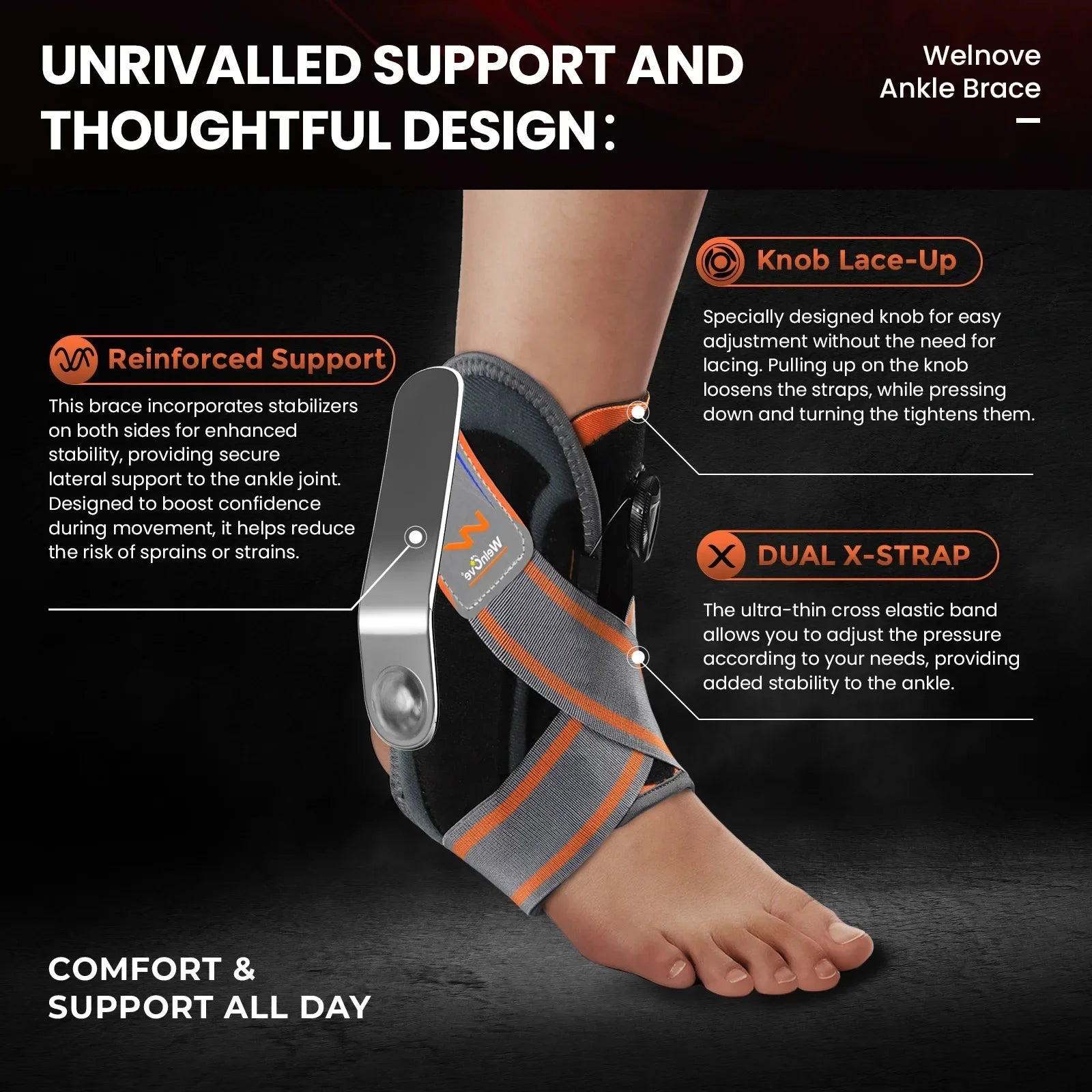 Unisex Ankle Support Brace | Elastic Stabilizer | Rotatable Strap | Injury Recovery | OIMG