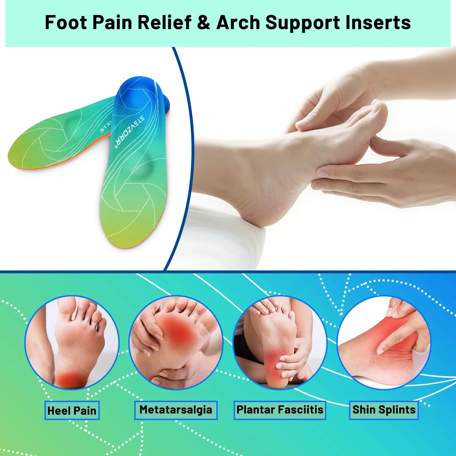 Orthopedic Shoe Inserts | Plantar Fasciitis Relief | Arch Support for Flat Feet | Unisex | Shock Absorbent | All-Day Comfort
