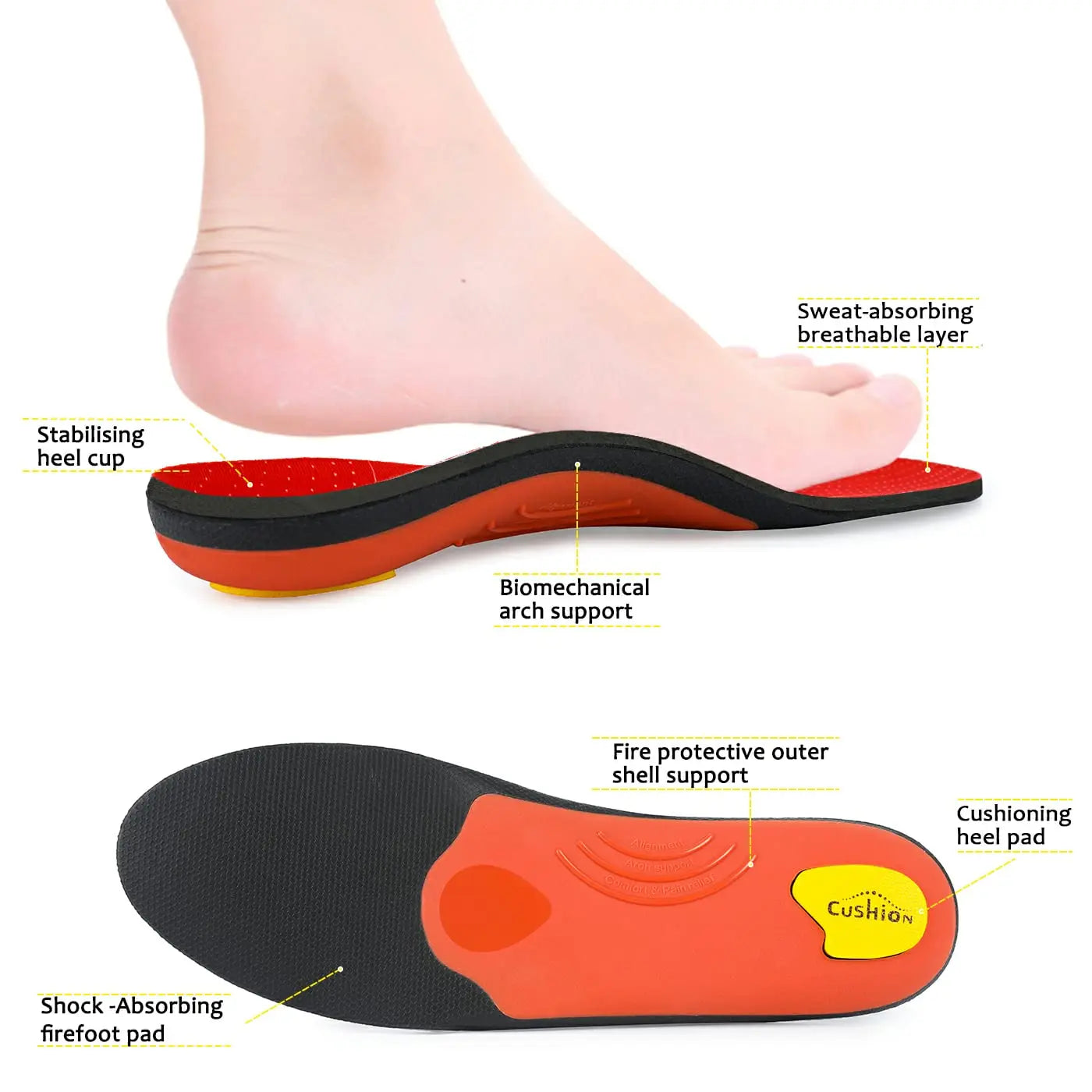 Orthopedic Sports Insoles | Plantar Fasciitis Relief | Arch Support | Shock Absorbing | Men & Women | Anti-Slip | Lightweight
