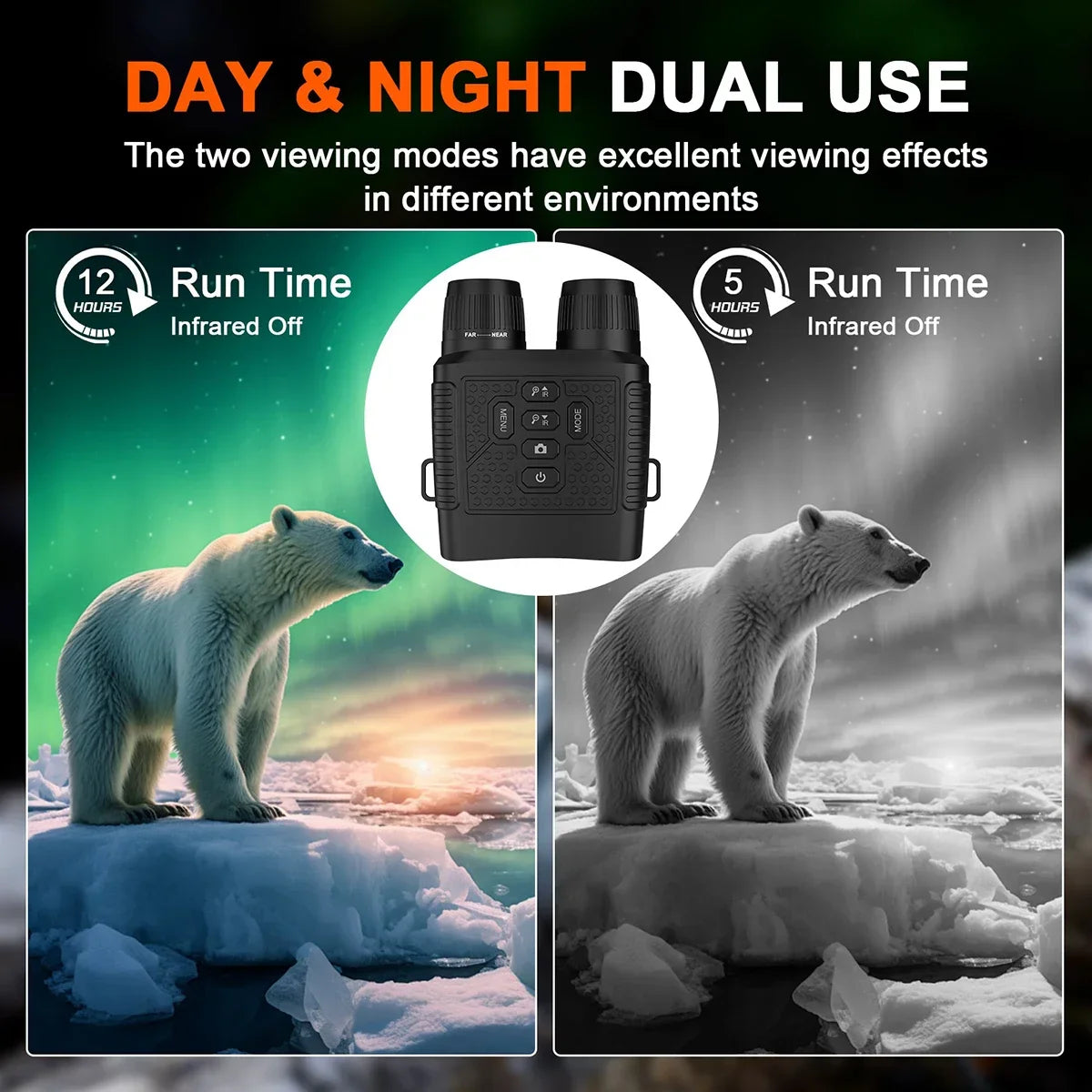 3" Screen 2.5K Night Vision Binoculars | 6X Digital Zoom | Tactical Light | 2000mAh Infrared for Camping