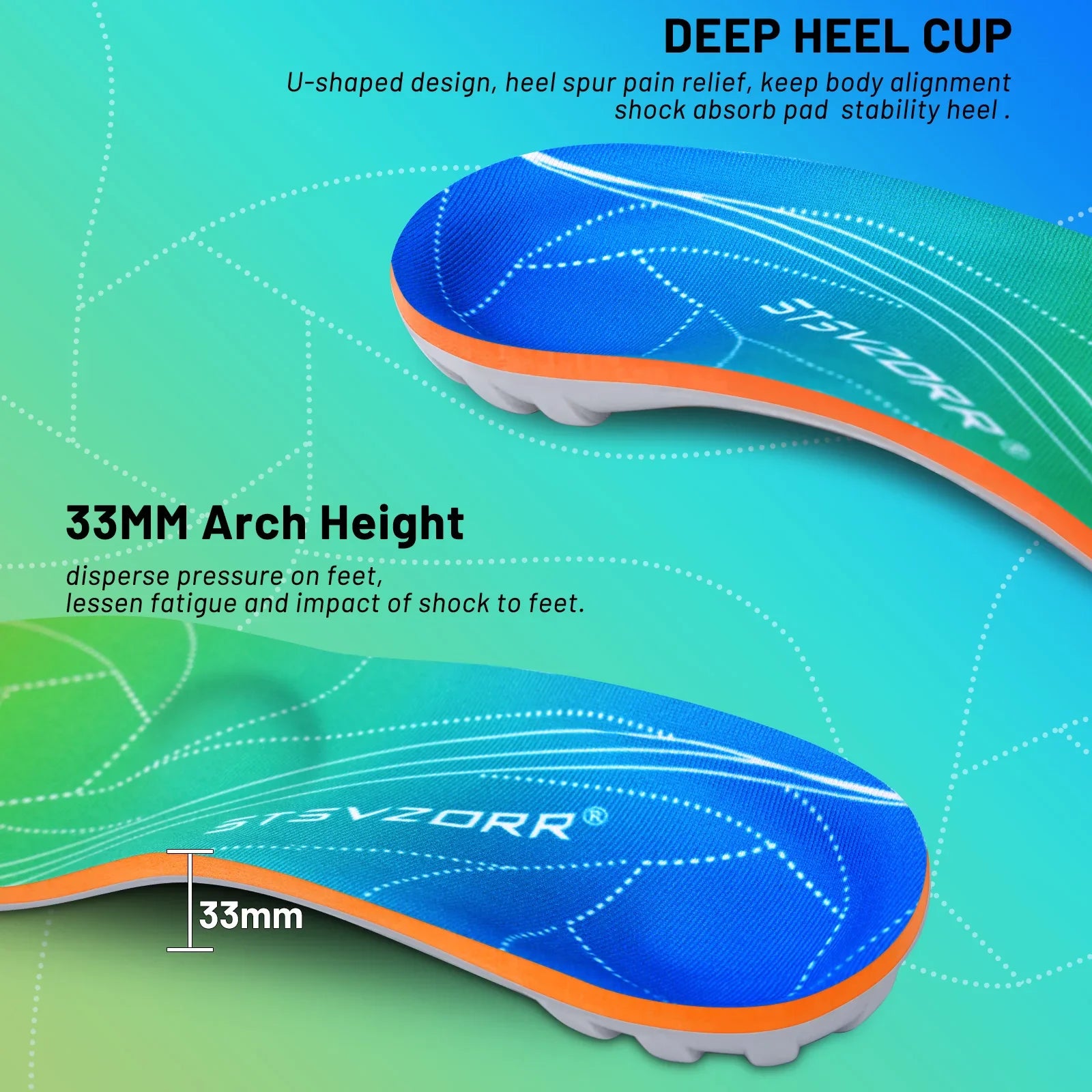 Orthopedic Shoe Inserts | Plantar Fasciitis Relief | Arch Support for Flat Feet | Unisex | Shock Absorbent | All-Day Comfort