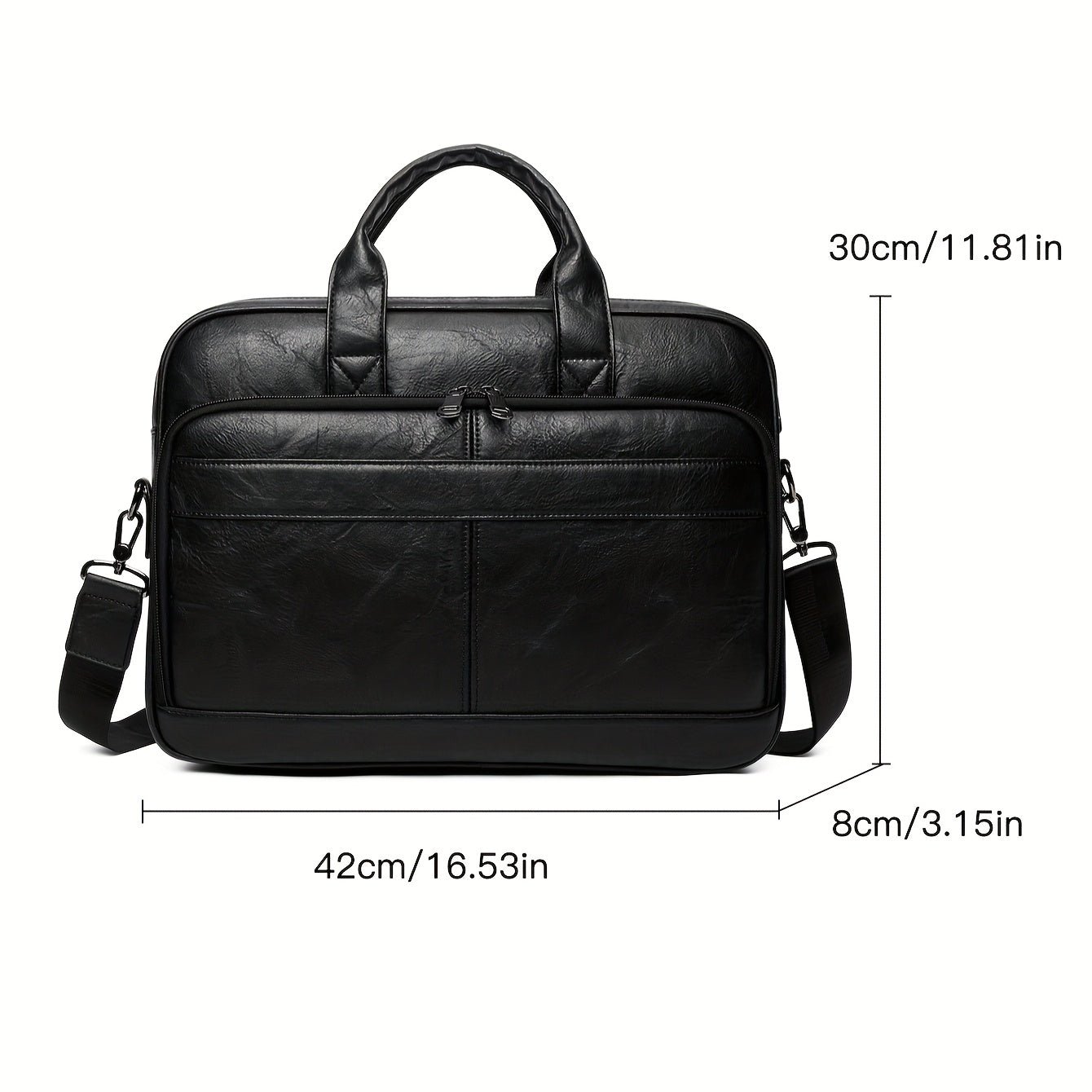 Men's Faux Leather Laptop Shoulder Bag | Large Capacity Briefcase for Work | Adjustable Strap | Black