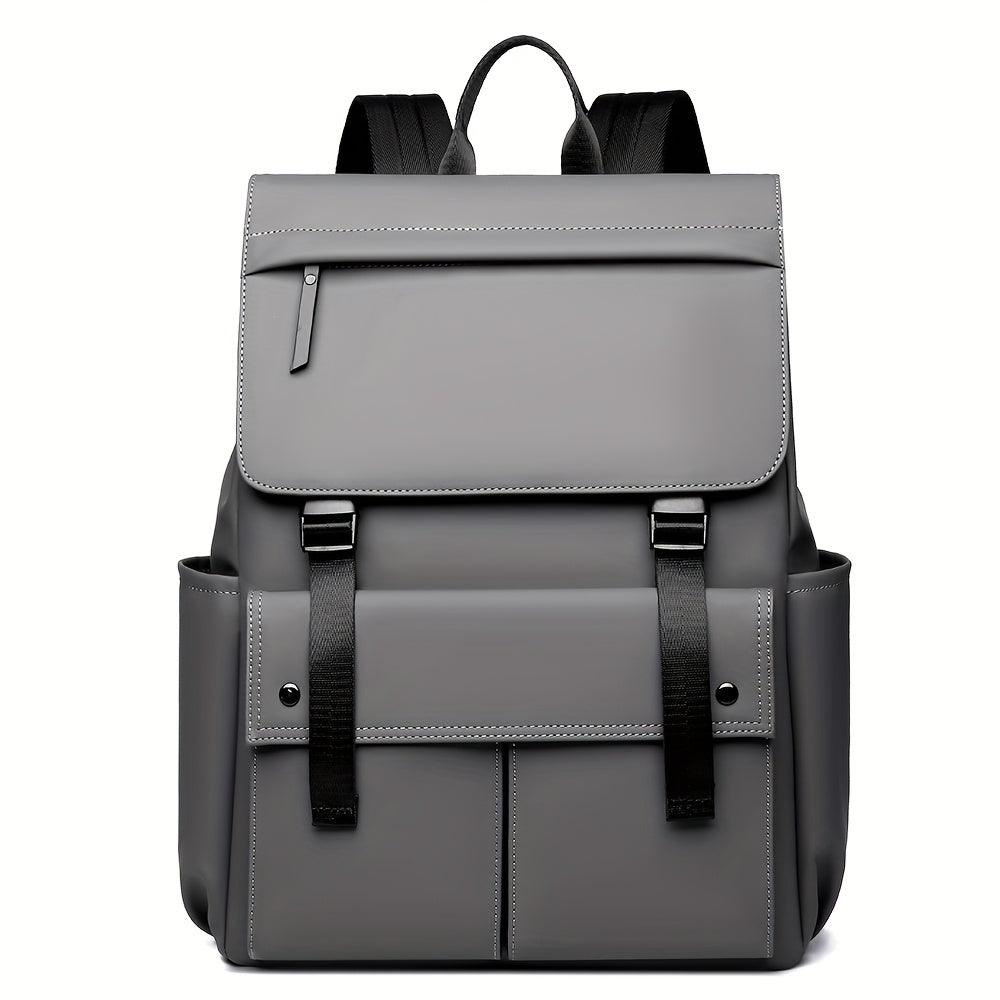 Oxford Fabric Laptop Backpack | Solid Color Black | Zipper Closure | Casual Travel & Business Use | Adjustable Strap