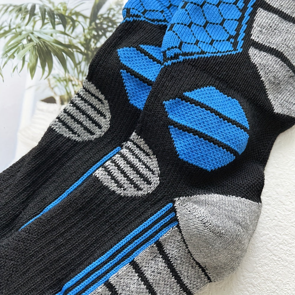 3 Pairs Knee-High Thermal Socks for Men | Winter Sports | Striped Pattern | Machine Washable | Warm & Breathable | Outdoor Hiking & Skiing