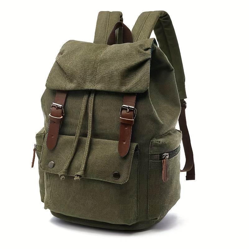 Vintage British Style Canvas Backpack | Laptop Compartment | Casual Wear-Resistant Bag | Rivet Detail | Adjustable Strap