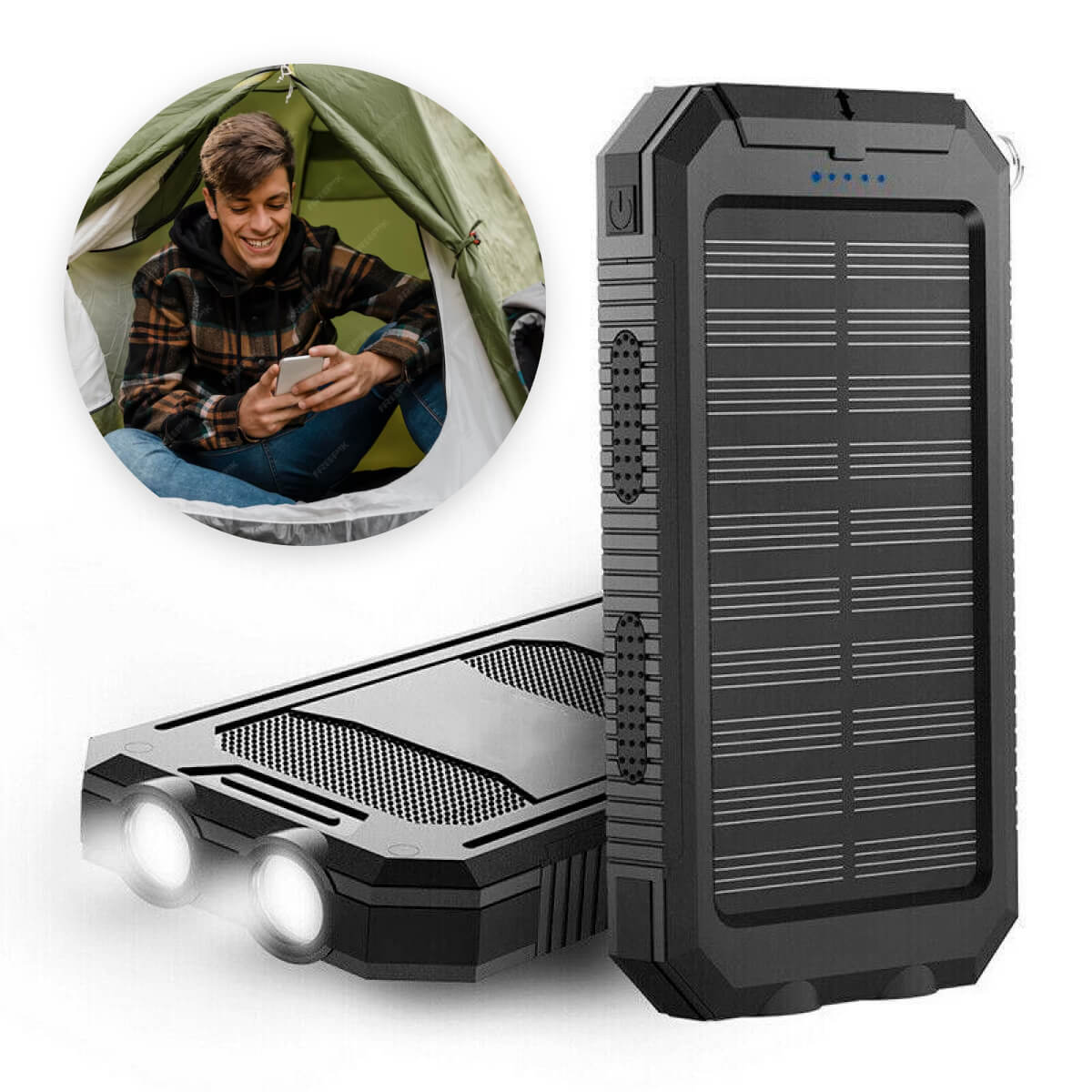 Solar Power Bank 20000mAh | Waterproof Dual USB Charger | LED Flashlight | Portable External Battery