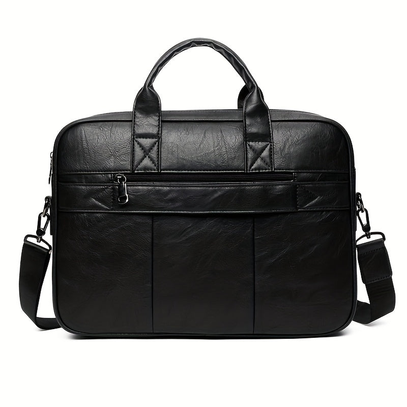 Men's Faux Leather Laptop Shoulder Bag | Large Capacity Briefcase for Work | Adjustable Strap | Black