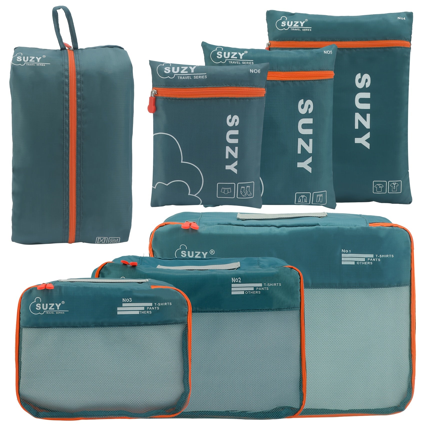 Travel Packing Cube Set 7pcs | Zipper Closure | Polyester | Fashion Apparel Organizer | Rose Red