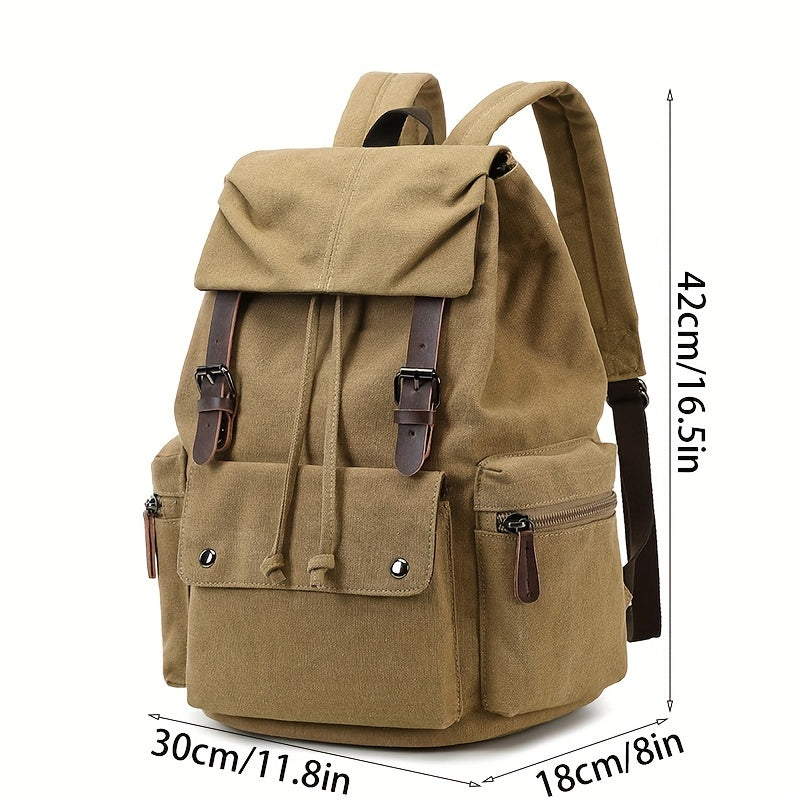 Vintage British Style Canvas Backpack | Laptop Compartment | Casual Wear-Resistant Bag | Rivet Detail | Adjustable Strap