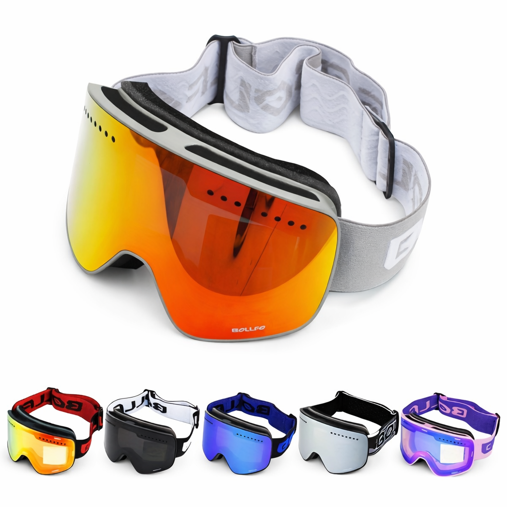 BOLLFO Ski Goggles | Magnetic Double Lens | Anti-Fog | Adjustable Strap | TPU Frame | Snowboarding | Mixed Colors | Adults