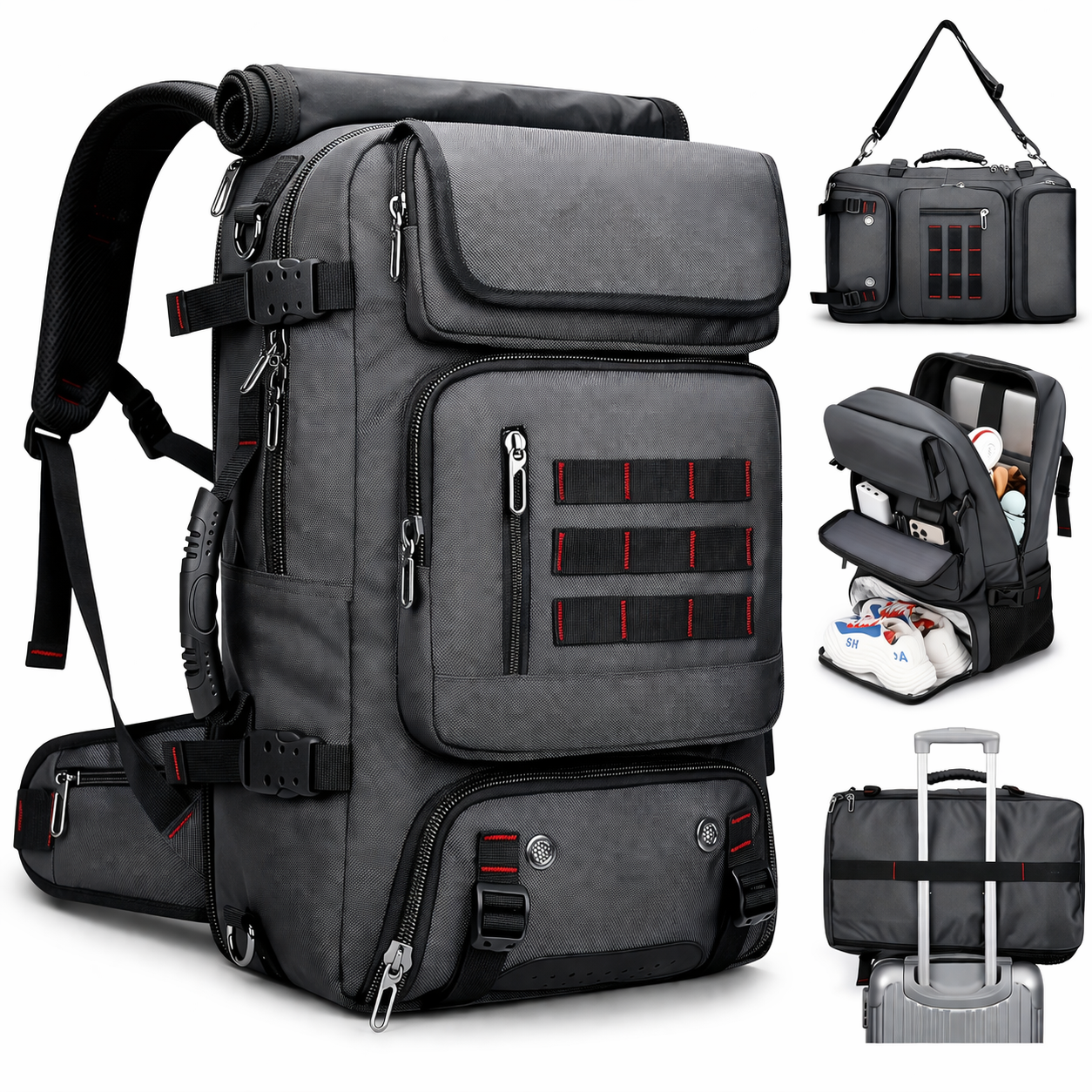 Men's Tactical Backpack | Multifunctional Outdoor Gear | 16-Inch Laptop Slot | Travel & Hiking Bag | Solid Black