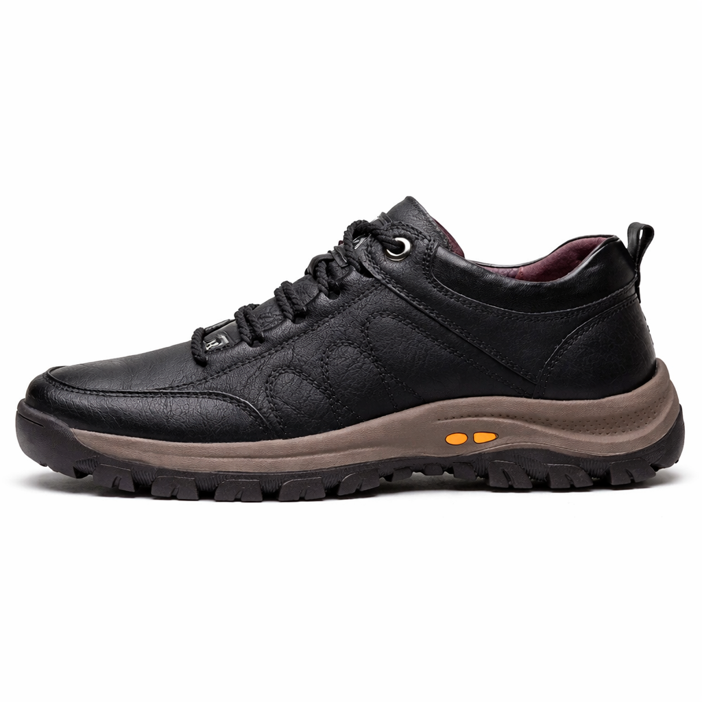 Men's Casual Leather Walking Shoes | Outdoor Sneakers | Anti-Slip Rubber Sole | Waterproof | Breathable | Black & Brown