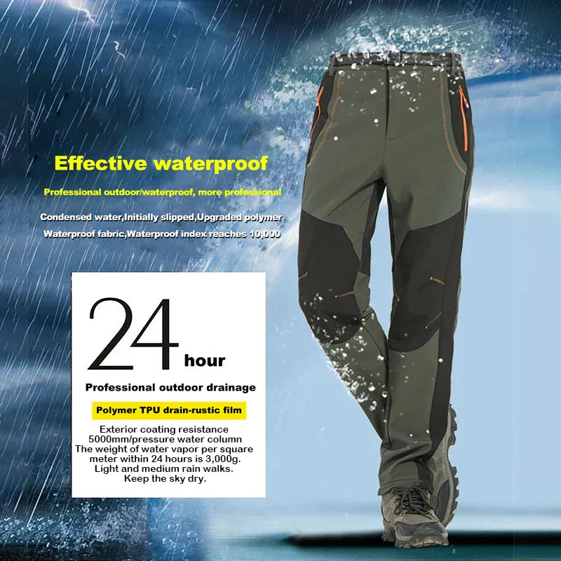 Men's Winter Fleece Pants | Waterproof Windproof Outdoor Trekking | JNP01A | Hiking Camping Rainwear