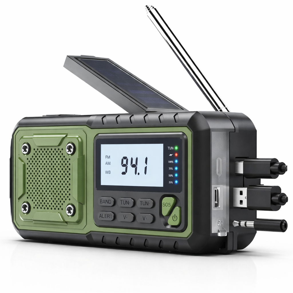 Portable Solar Emergency Radio | 4000mAh Power Bank | AM/FM/SW | LED Reading Lamp | Hand Crank Charging | Phone Charger
