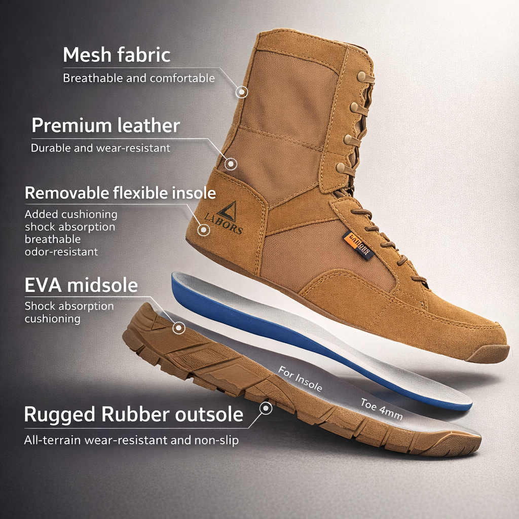 Military Tactical Boots | Lightweight Men's Zip Lace-Up | Breathable Outdoor Hiking Footwear