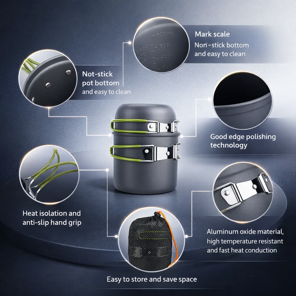 Ultralight Camping Cookware Set | Outdoor Mess Kit for Hiking Trekking Fishing | ZCTYHPGACN