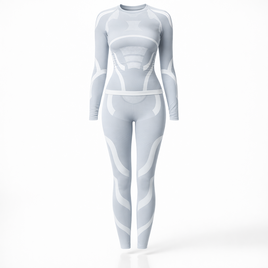 Women's Quick-Dry Color Block Ski Outfit | Warm Compression Activewear Set for Winter Sports | Nylon Knit | Yoga & Fitness