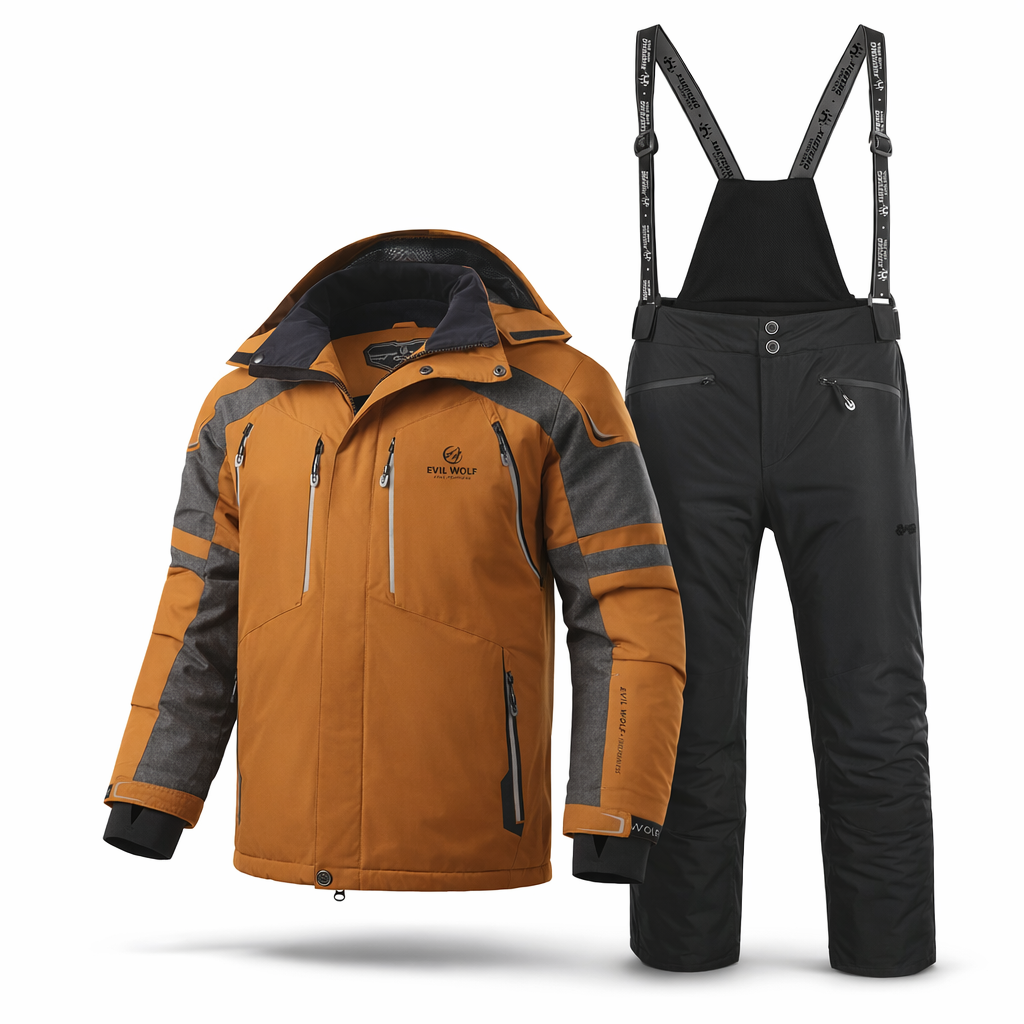 Men's Winter Ski Suit Set | Hooded Waterproof Jacket & Spliced Pants | Warm Outdoor Sportswear for Skiing & Hiking