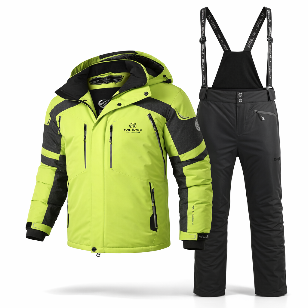 Men's Winter Ski Suit Set | Hooded Waterproof Jacket & Spliced Pants | Warm Outdoor Sportswear for Skiing & Hiking