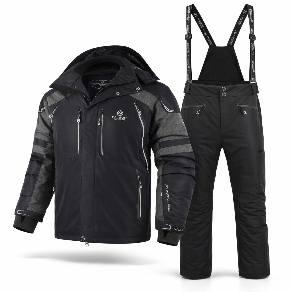 Men's Winter Ski Suit Set | Hooded Waterproof Jacket & Spliced Pants | Warm Outdoor Sportswear for Skiing & Hiking
