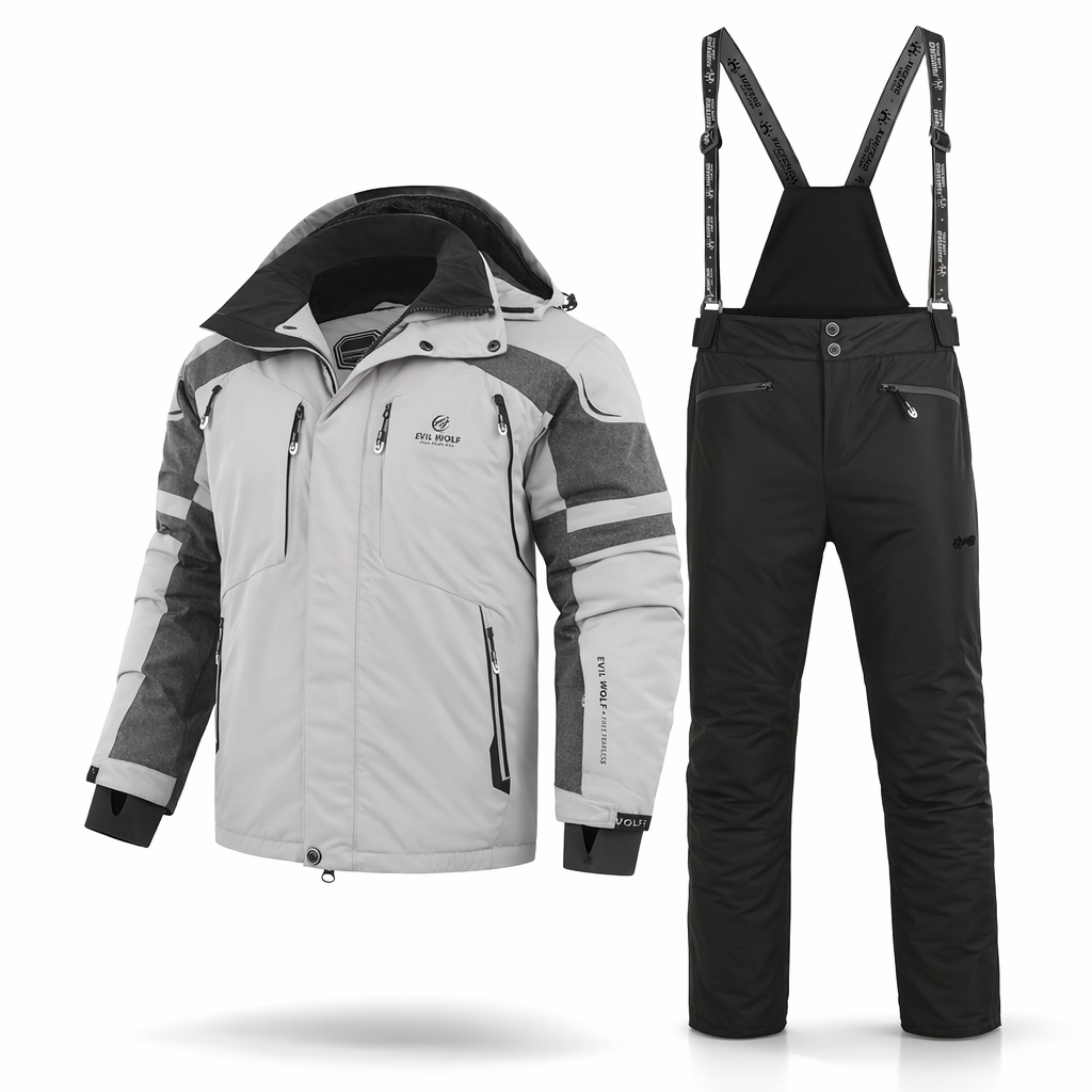 Men's Winter Ski Suit Set | Hooded Waterproof Jacket & Spliced Pants | Warm Outdoor Sportswear for Skiing & Hiking