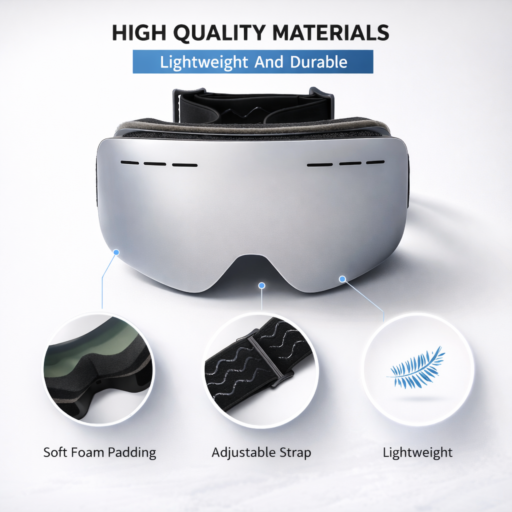 Frameless Snowboarding Goggles | Clip-On Breathable Sponge | Mirrored Lenses | Adults 14+ | Black TPU