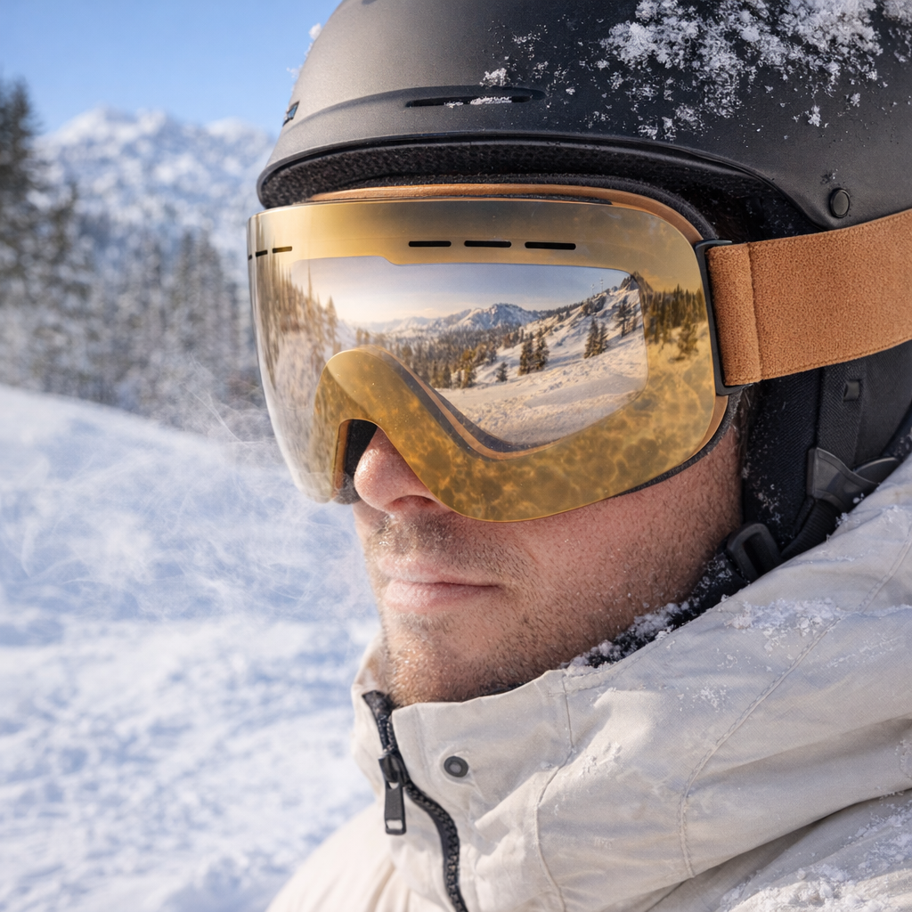 Frameless Snowboarding Goggles | Clip-On Breathable Sponge | Mirrored Lenses | Adults 14+ | Black TPU