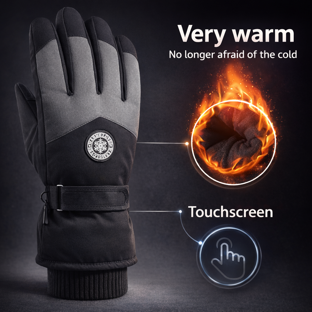 CarrKen Winter Ski Gloves | Warm Touchscreen Mittens | Unisex | Polyester | Outdoor Sports Accessory | Hook-and-Loop Closure