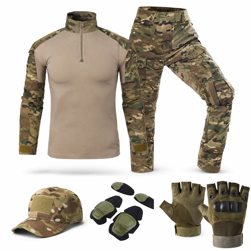 Men's Tactical Camouflage Set | Military Outdoor Paintball Gear | Combat Shirt & Pants | Cotton Polyester Blend