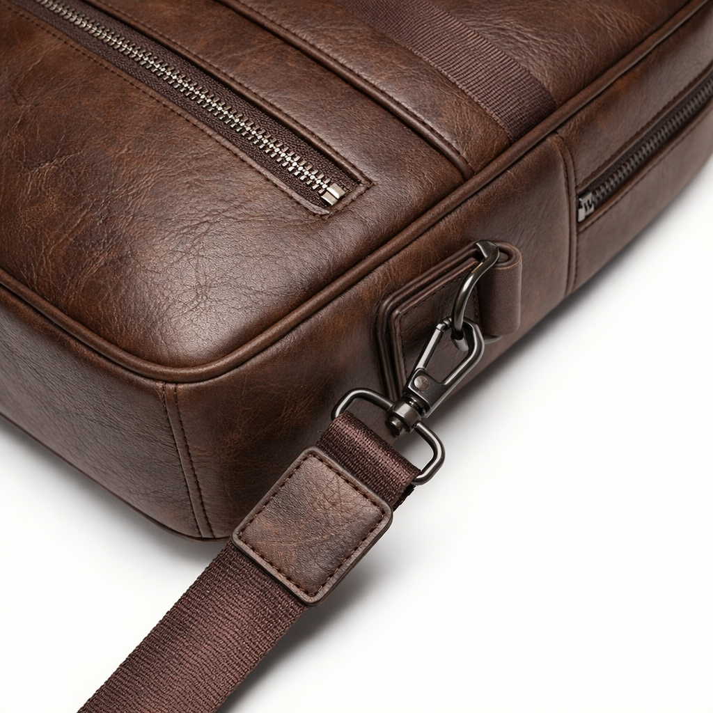 LUMG Faux Leather Multi-Zip Business Briefcase | 14-Inch Laptop Bag | Large Capacity Commute Tote | Gift for Men
