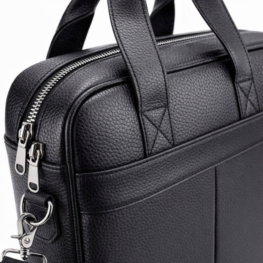 Men's Top-Grain Leather Business Bag | 15-Inch Laptop Shoulder Bag | Black Travel Bag with Adjustable Strap