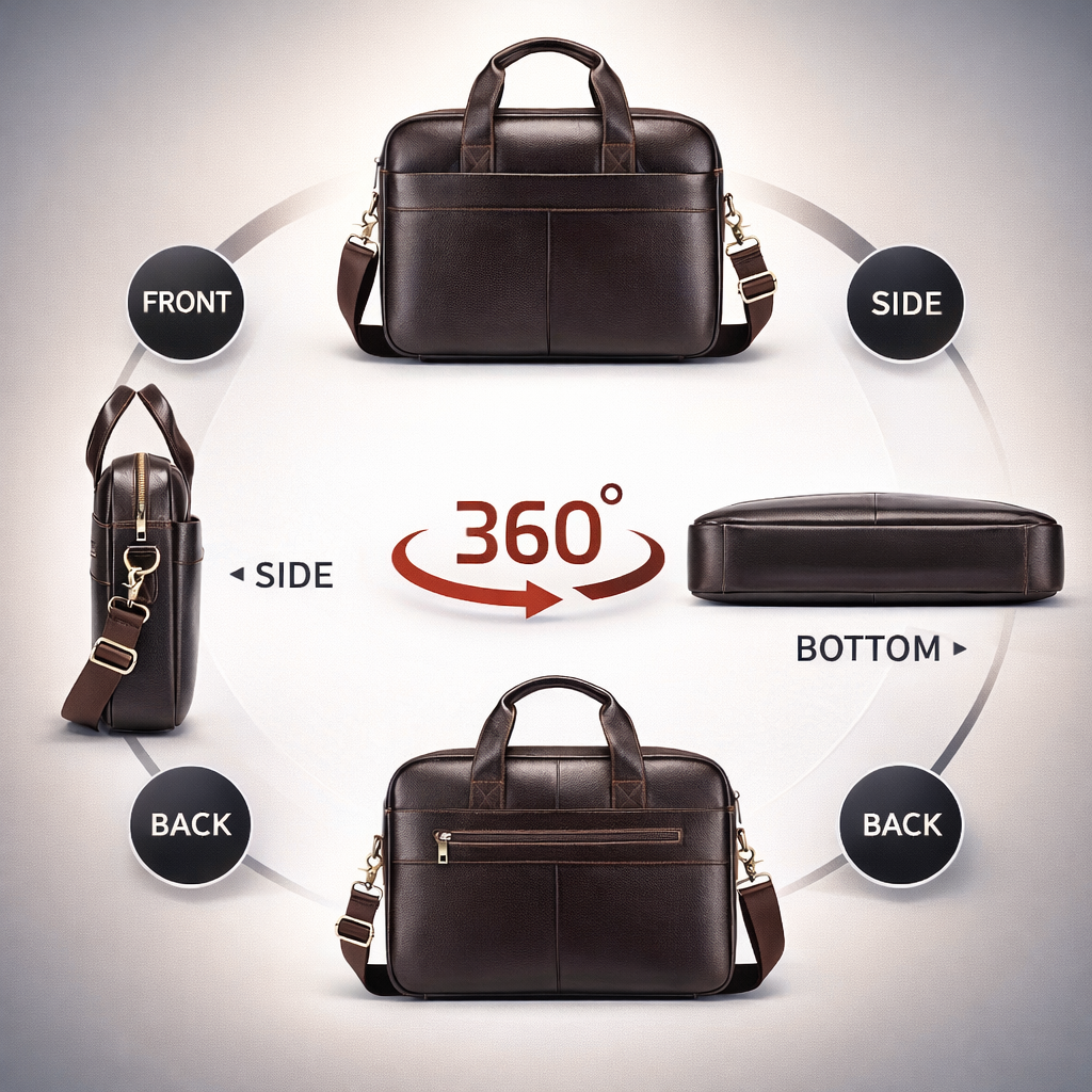 Men's Top-Grain Leather Business Bag | 15-Inch Laptop Shoulder Bag | Black Travel Bag with Adjustable Strap